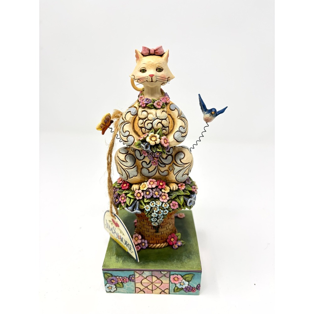 Jim Shore Heartwood Creek Sitting Pretty Cat Figurine 4017422 Floral Bluebird